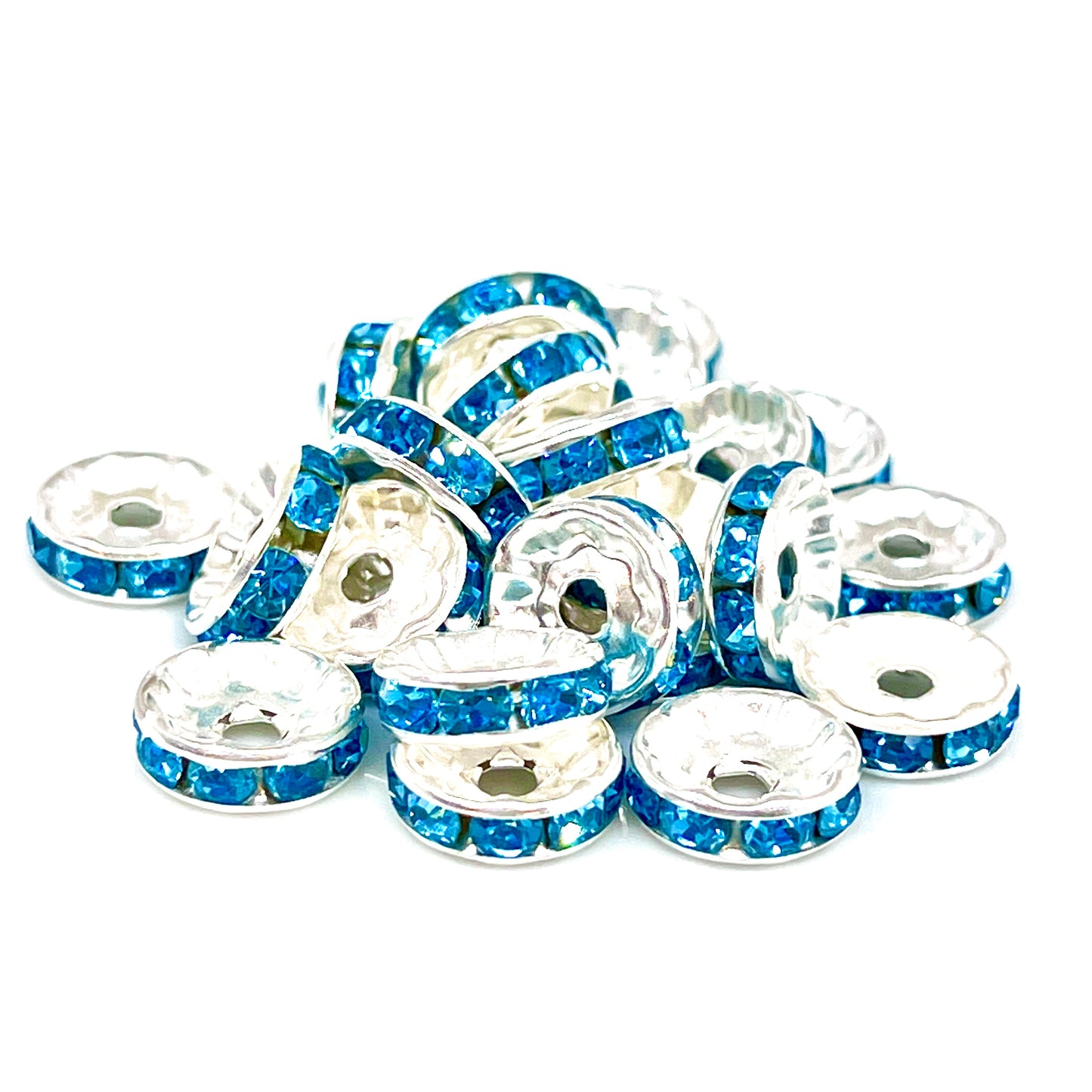 Aqua Rhinestone Spacer Beads - 10mm