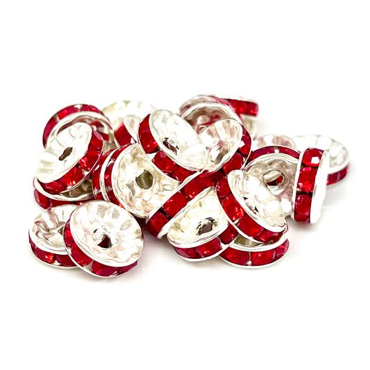 Red Rhinestone Spacer Beads - 10mm