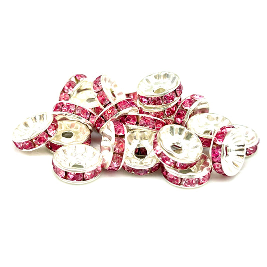 Pink Rhinestone Spacer Beads - 10mm