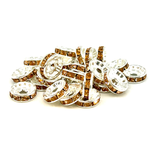 Amber Rhinestone Spacer Beads - 10mm