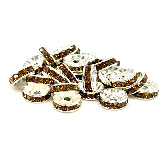 Coffee Rhinestone Spacer Beads - 10mm