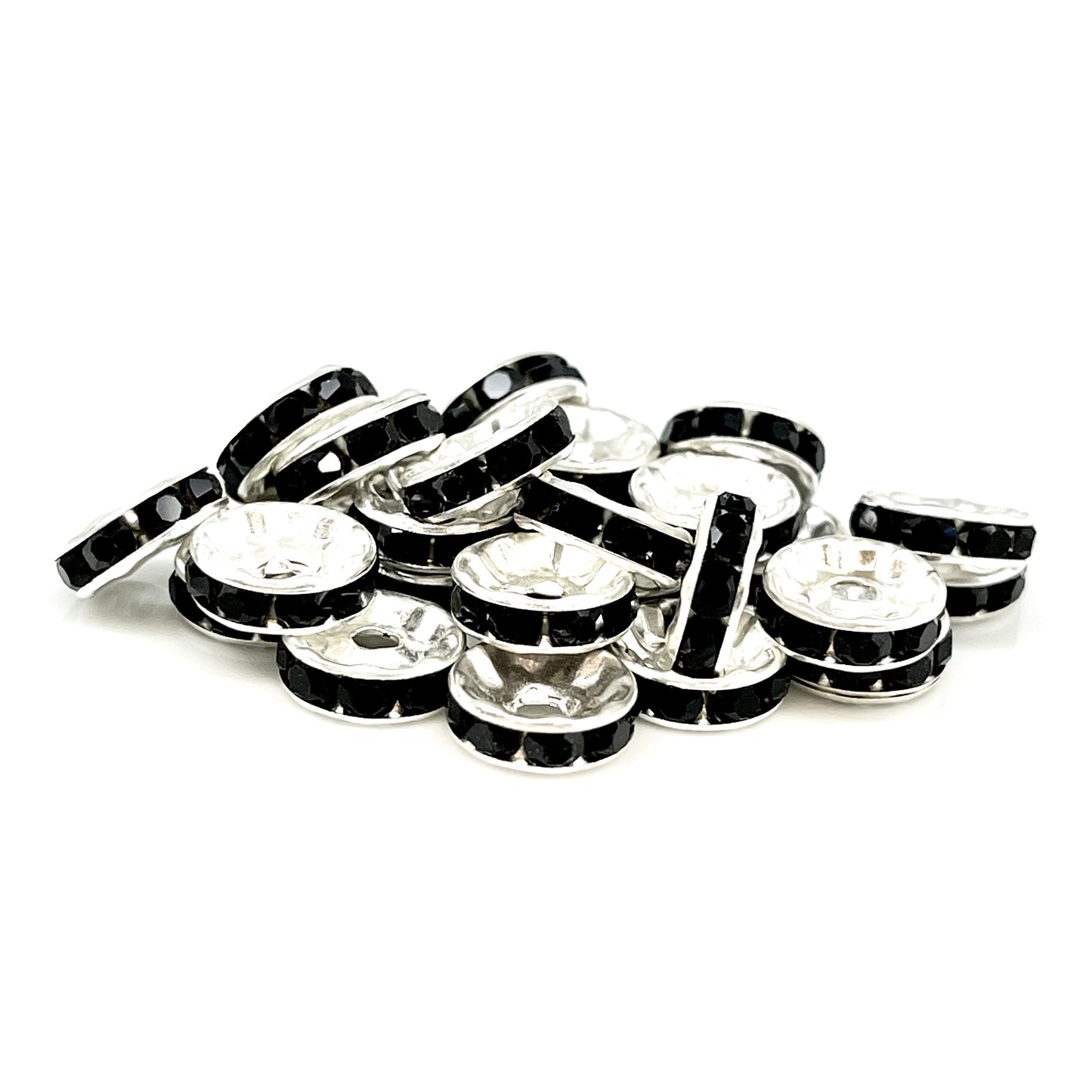 Black Rhinestone Spacer Beads - 10mm