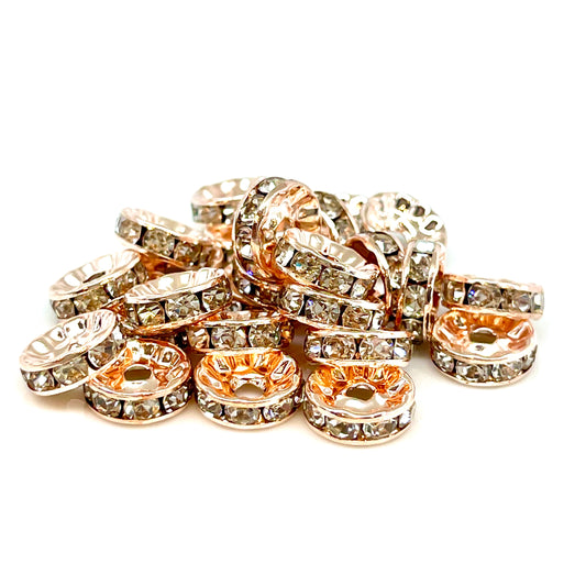 Rose Gold Rhinestone Spacer Beads - 10mm