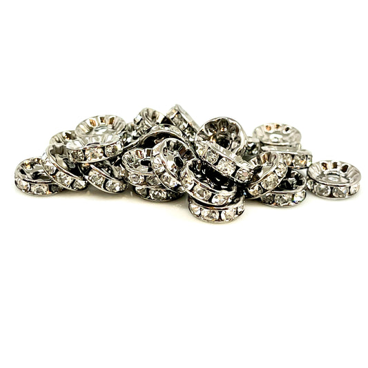 Gunmetal Rhinestone Spacer Beads - 10mm