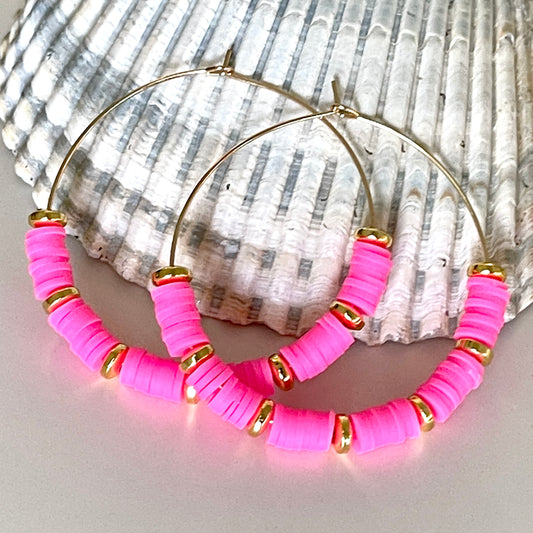 Pink Beaded Hoop Earrings