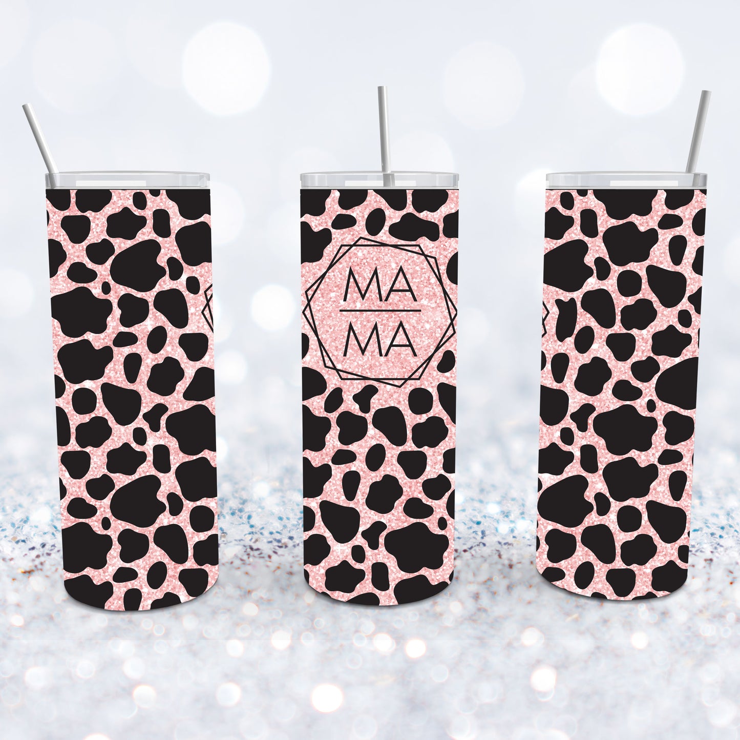 Rose Gold Cow Print Mama Tumbler