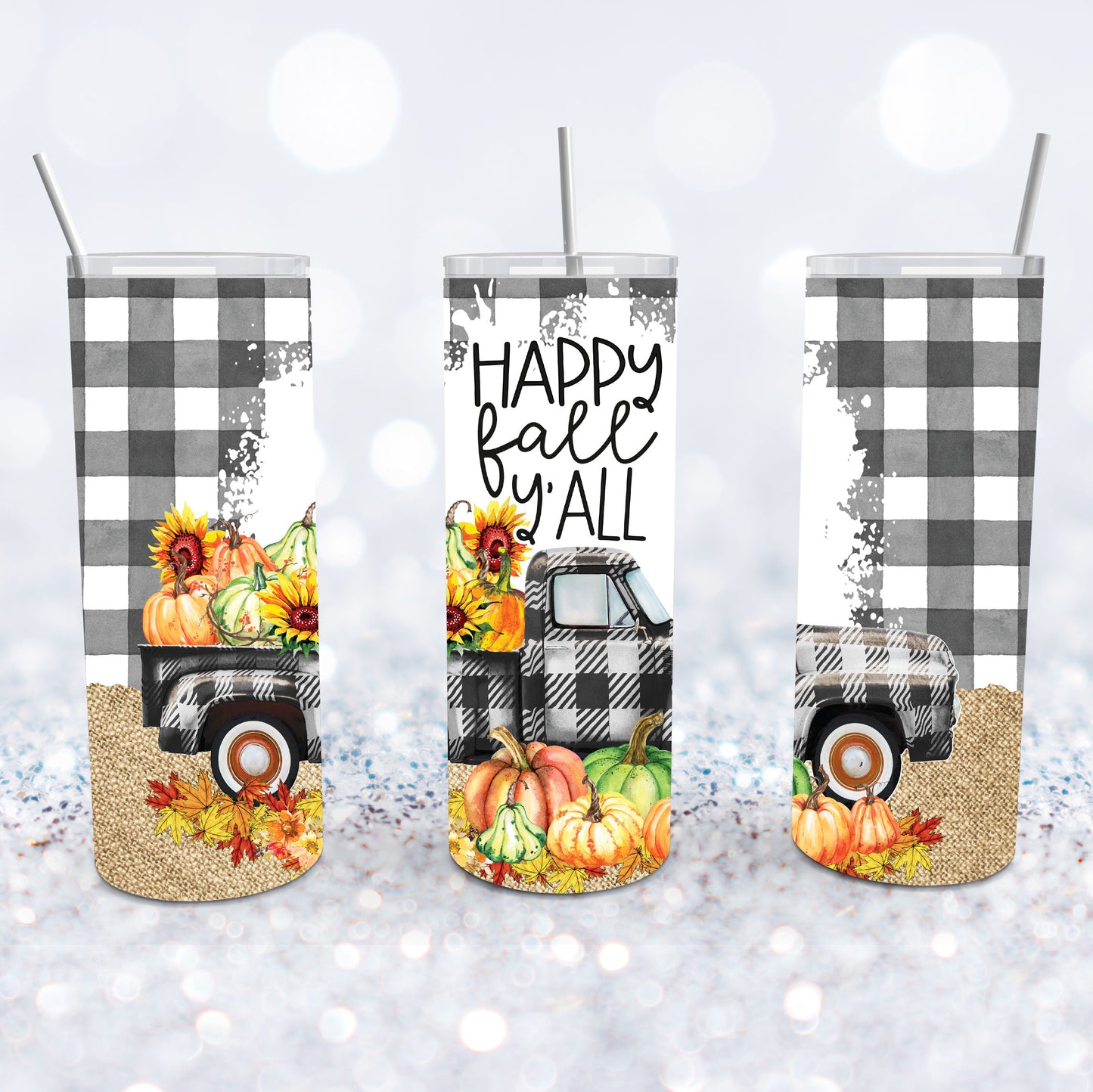 Happy Fall Y'all Plaid Tumbler