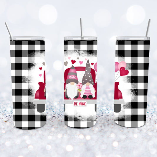 Gnomes Red Truck Plaid Valentine Tumbler