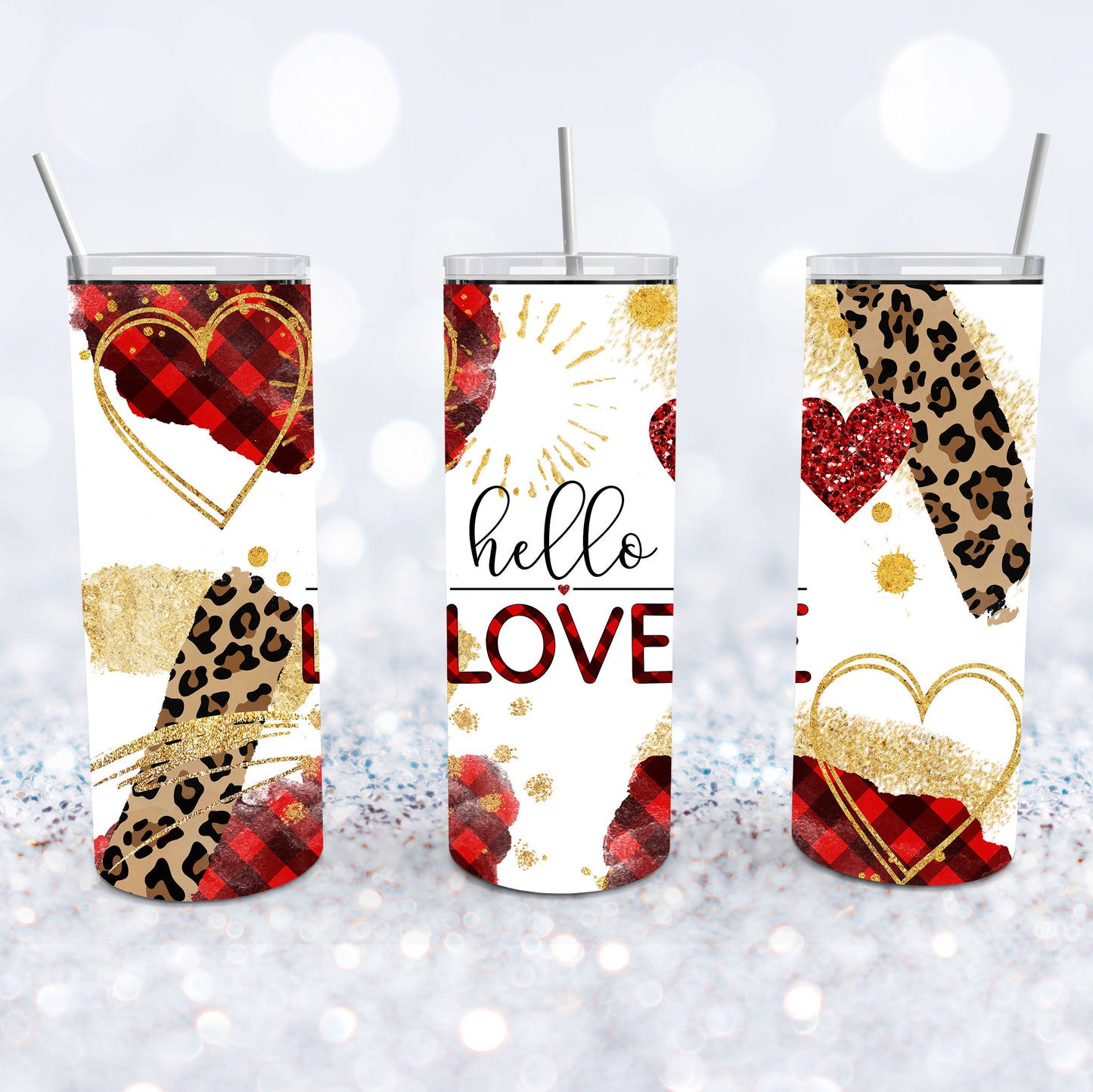 Red Plaid And Leopard Hello Love Tumbler