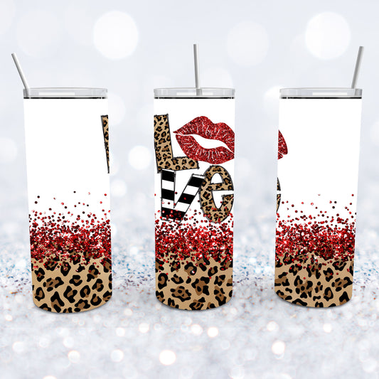 Red Glitter And Leopard Love Tumbler