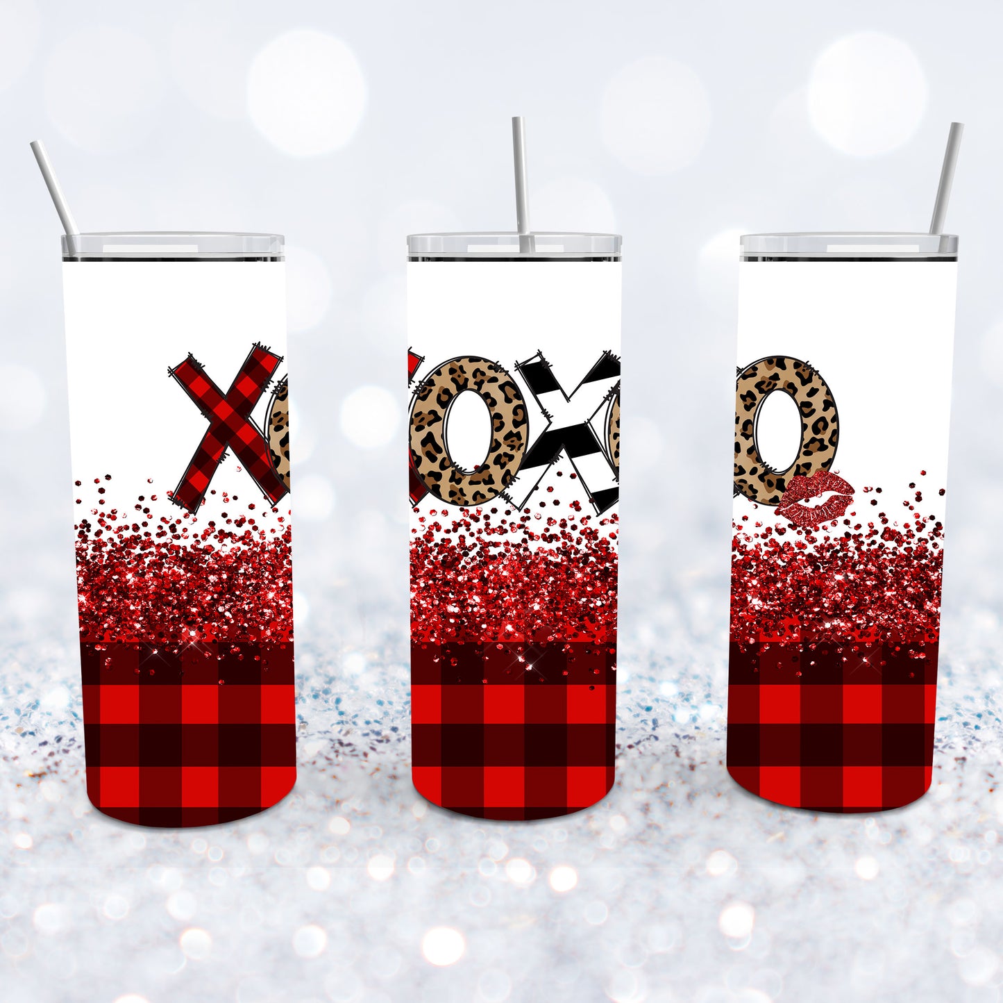 Red Glitter And Plaid XOXO Tumbler