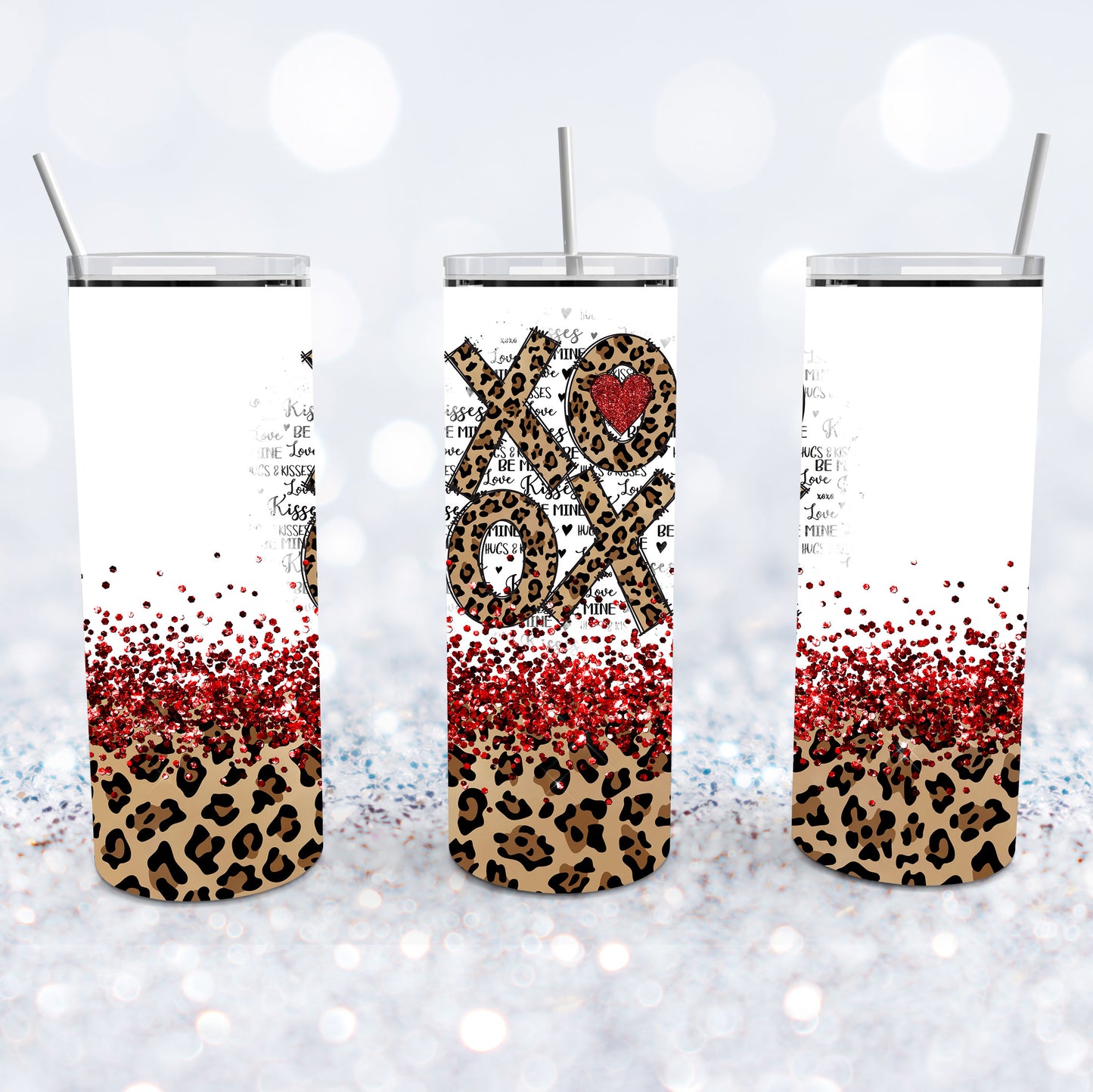 Red Glitter And Leopard XOXO Tumbler