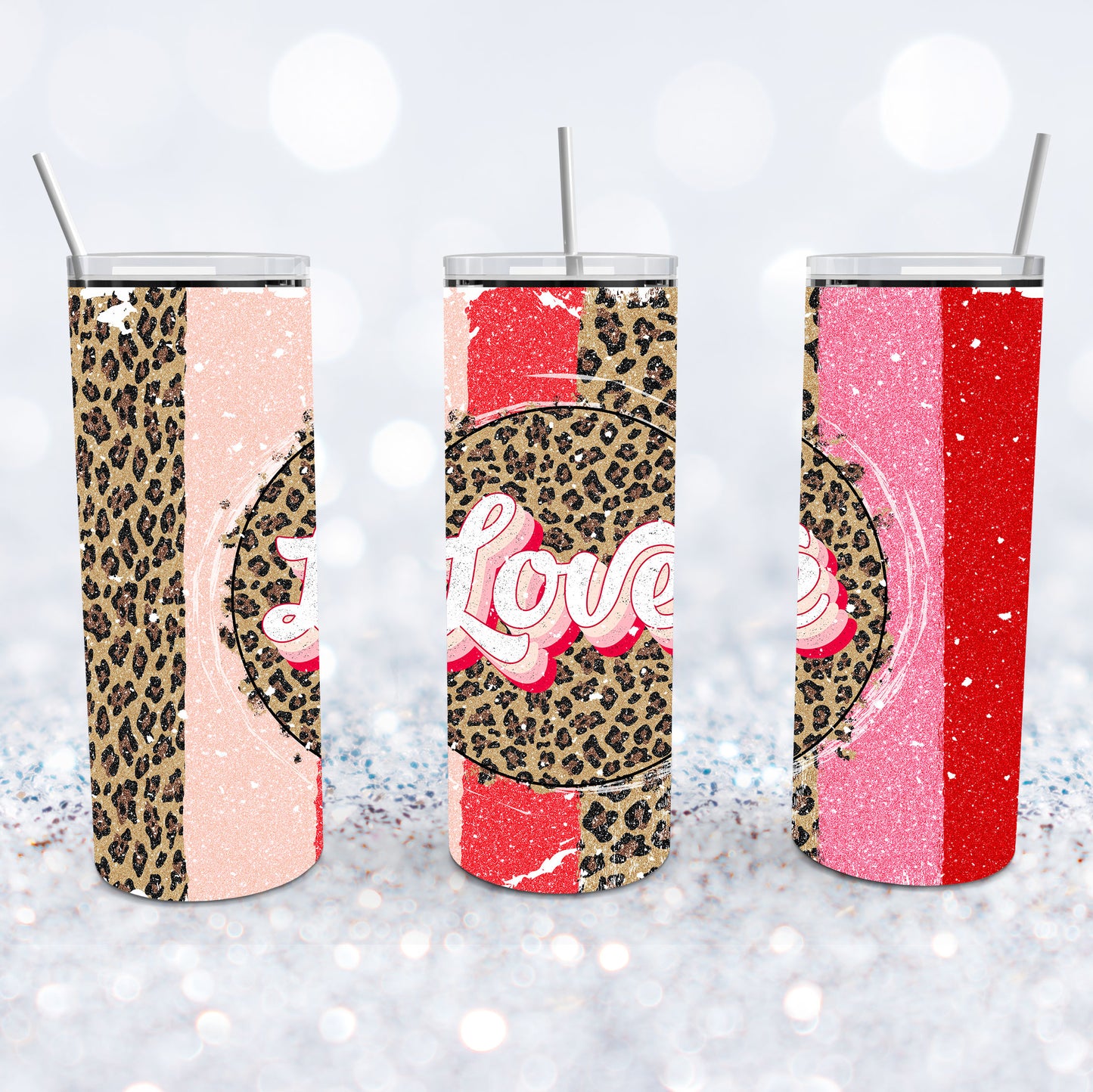 Glittery Leopard Print Valentine Love Tumbler