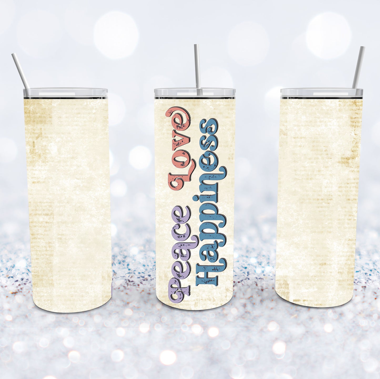 Peace Love Happiness Vintage Tumbler