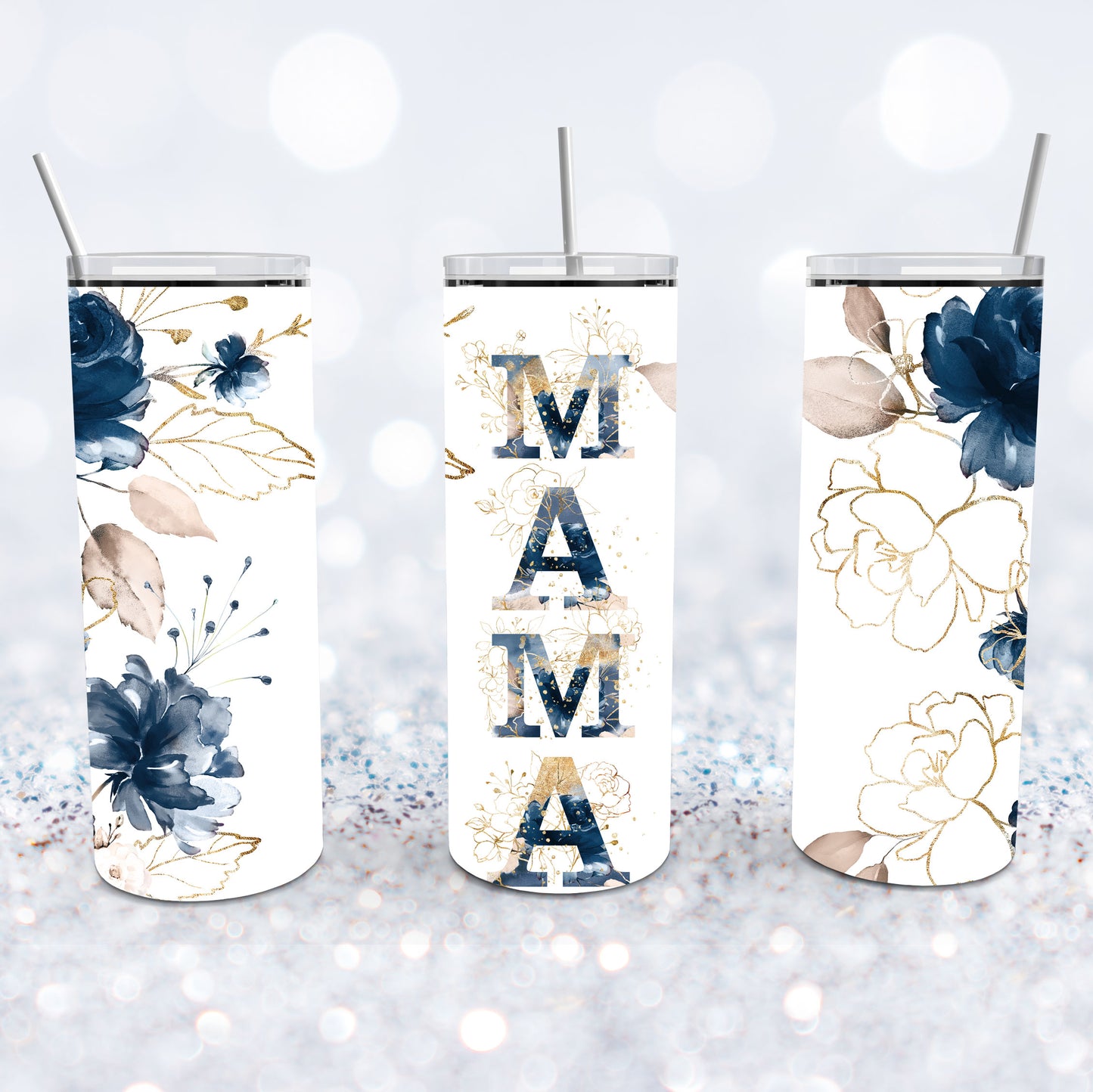 Mama Blue And Gold Rose Tumbler