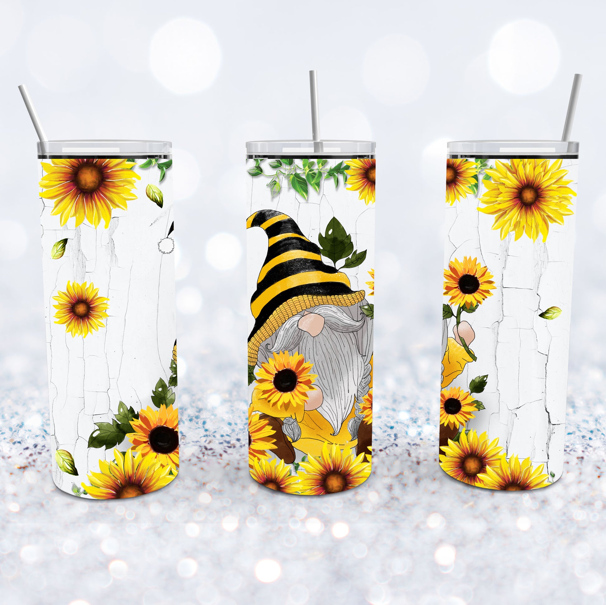 Sunflower Gnome 20 oz insulated tumbler with lid and straw