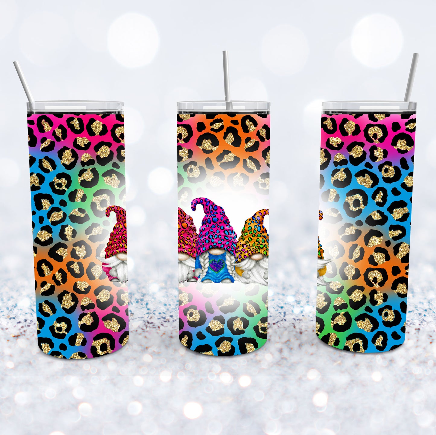 Gnomes With Colorful Leopard Background Tumbler