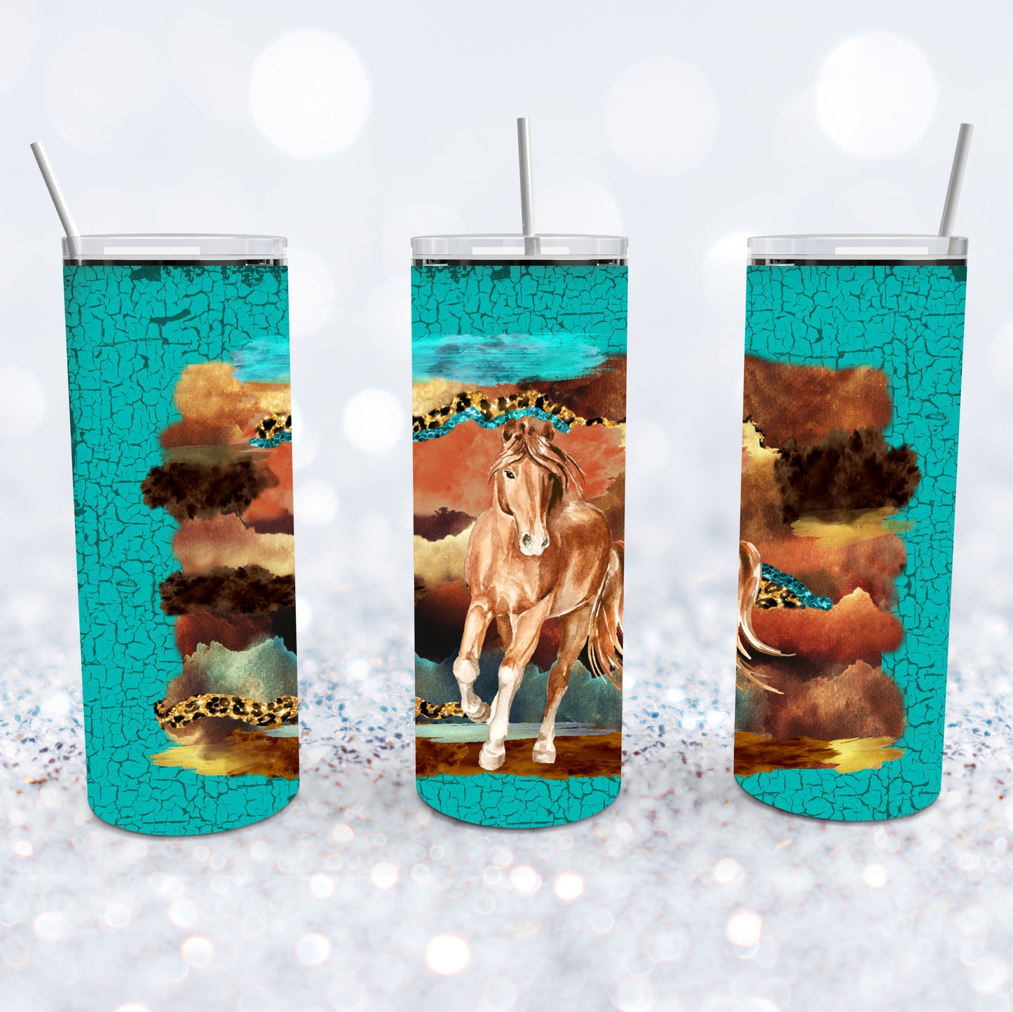 Brown Horse With Teal Crackle Tumbler