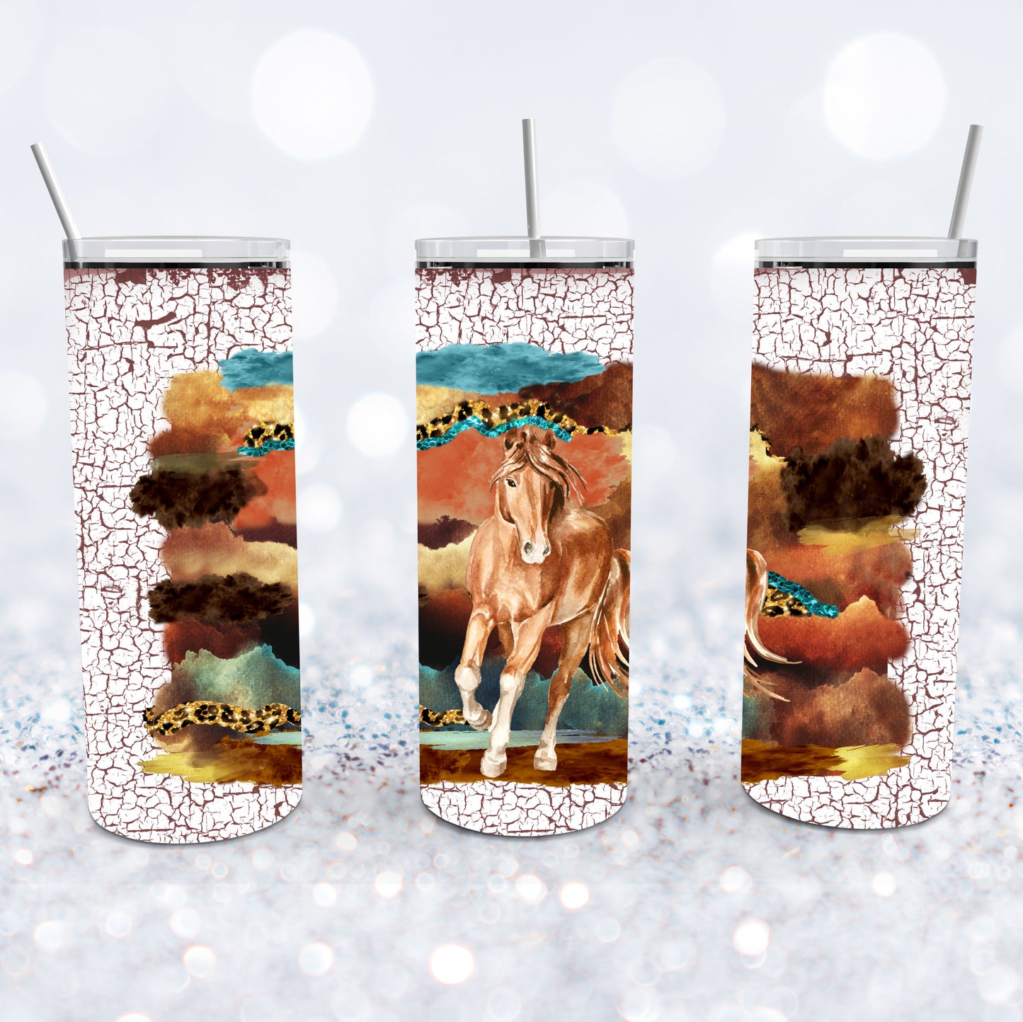 Brown Horse With White Crackle Tumbler