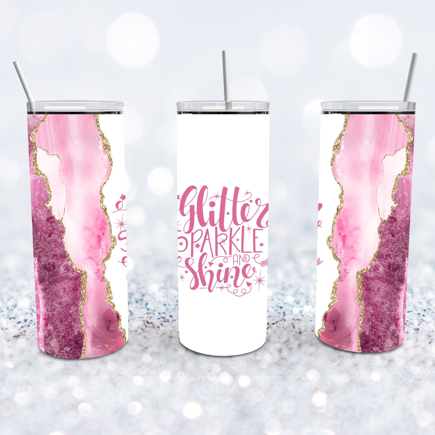 Glitter, Sparkle and Shine Pink Geode Tumbler