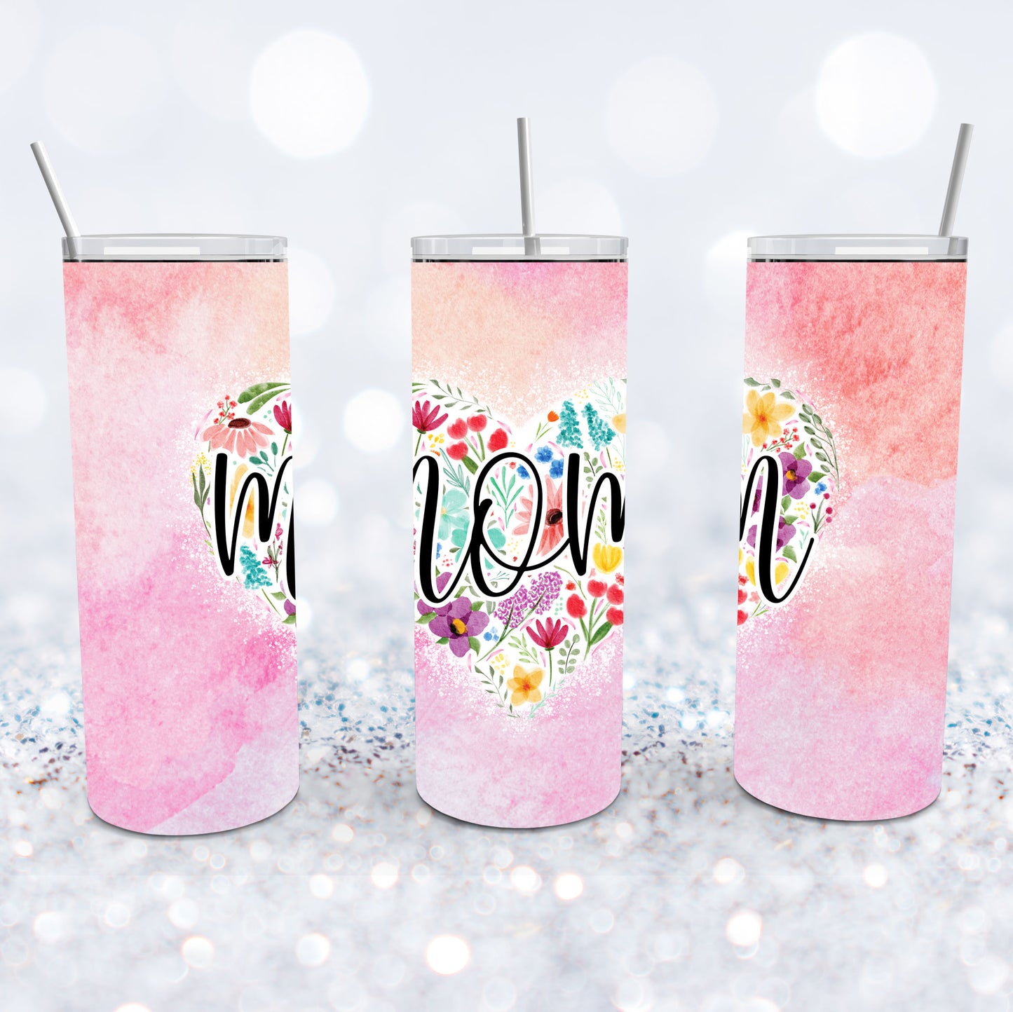 Marbled Floral Mom Heart Tumbler