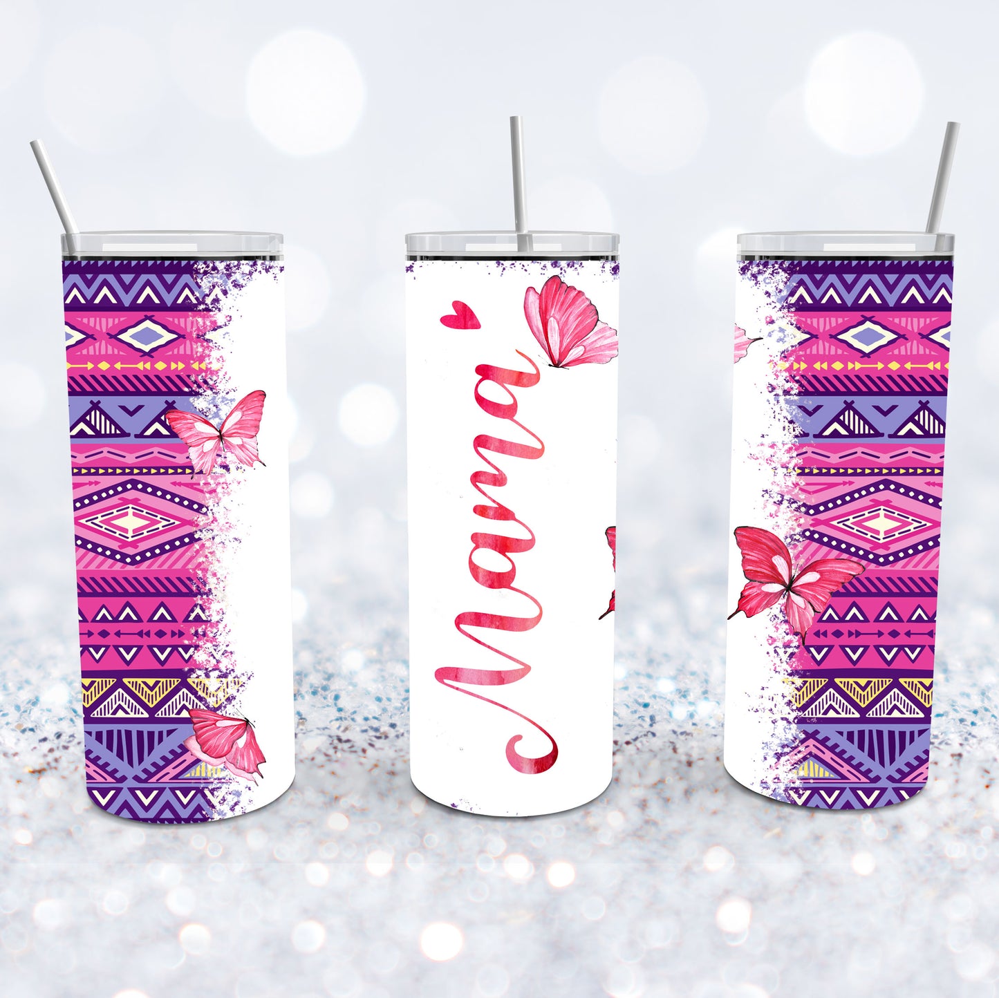 Tribal Butterfly Mom Tumbler - Pink