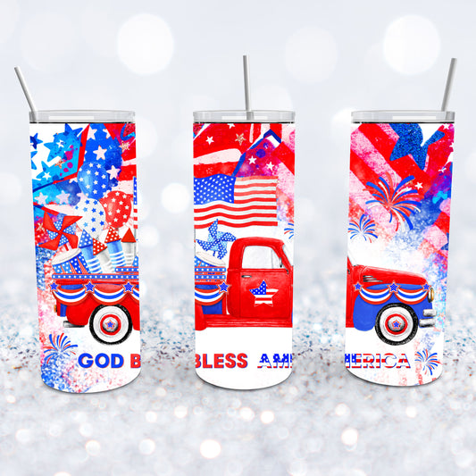 Red Truck God Bless America Tumbler