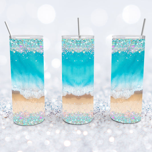 Glittery Beach Wave Tumbler