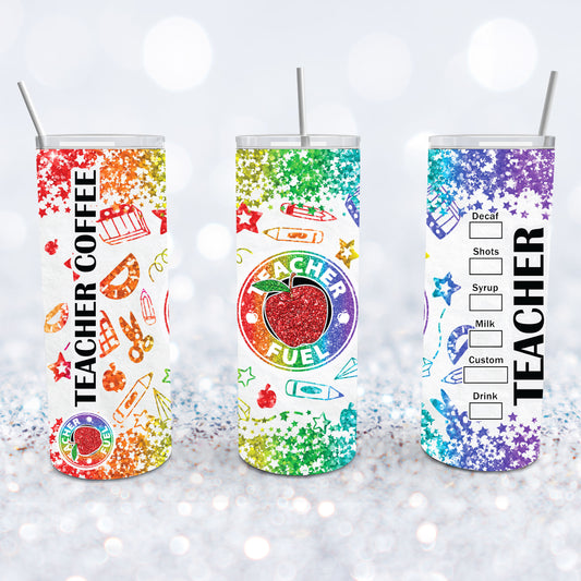 Teacher Fuel Glitter Coffee Tumbler