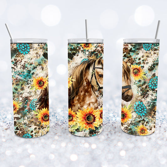 Turquoise & Sunflower Horse Tumbler