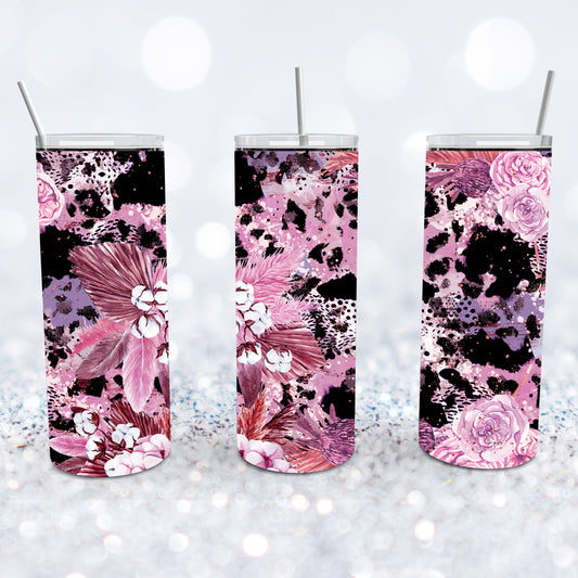 Cotton Leopard Floral Feathers Tumbler