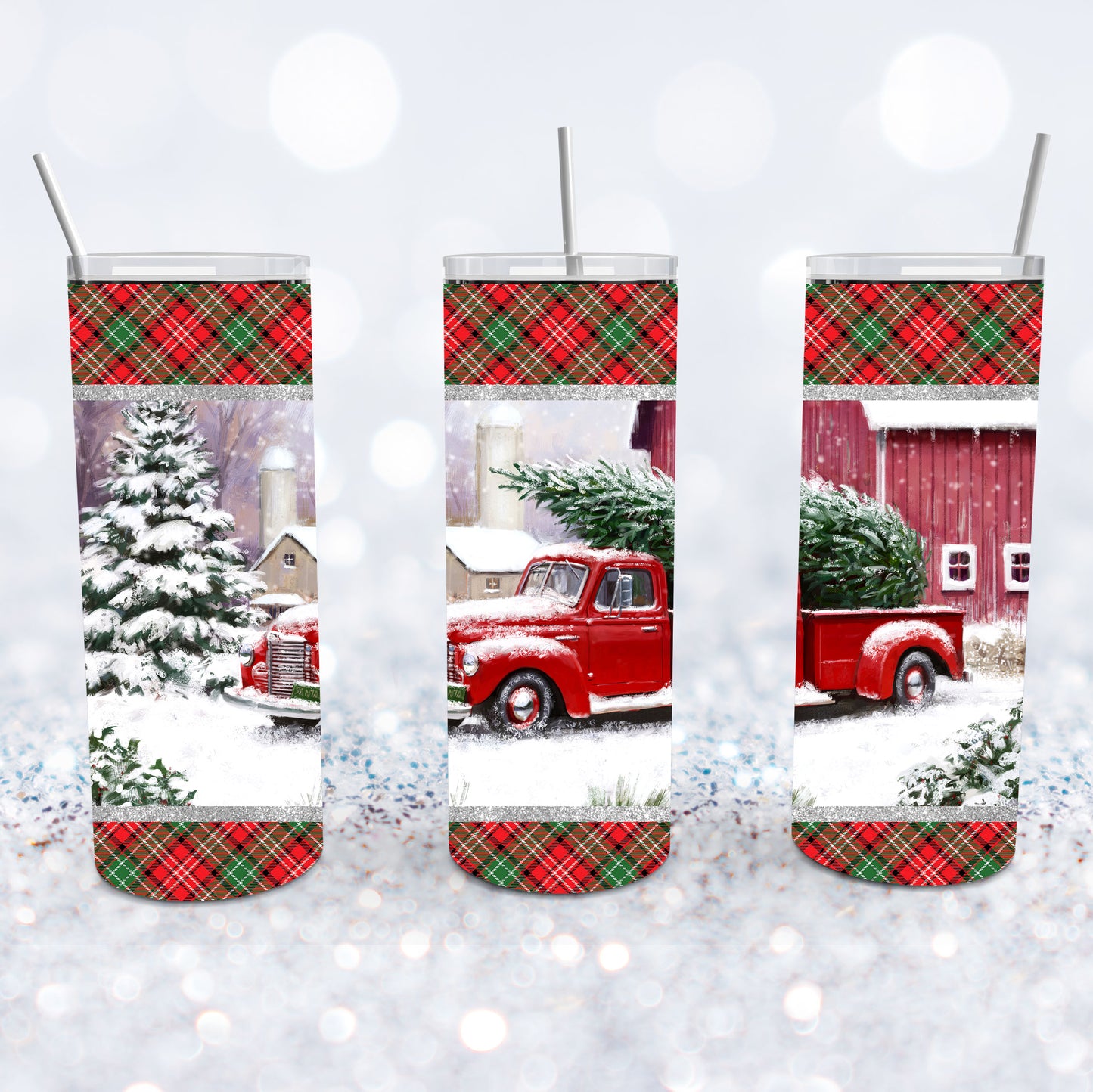 Christmas Plaid Red Truck Tumbler