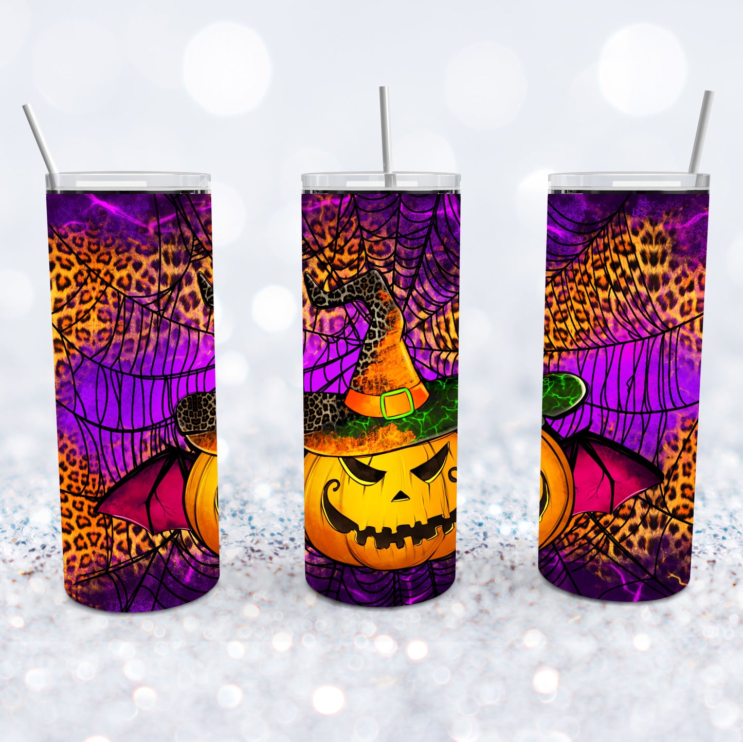 Spooky Leopard Print Pumpkin Tumbler