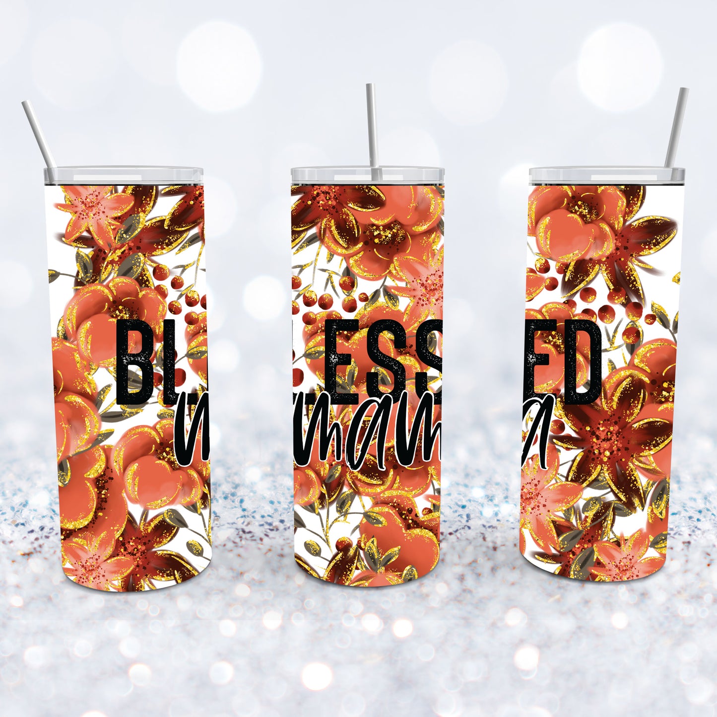 Blessed Mama Fall Flowers Tumbler