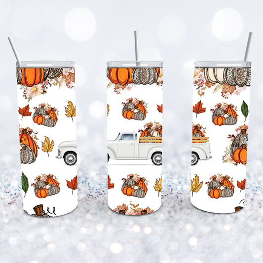 Vintage White Pumpkin Truck Tumbler