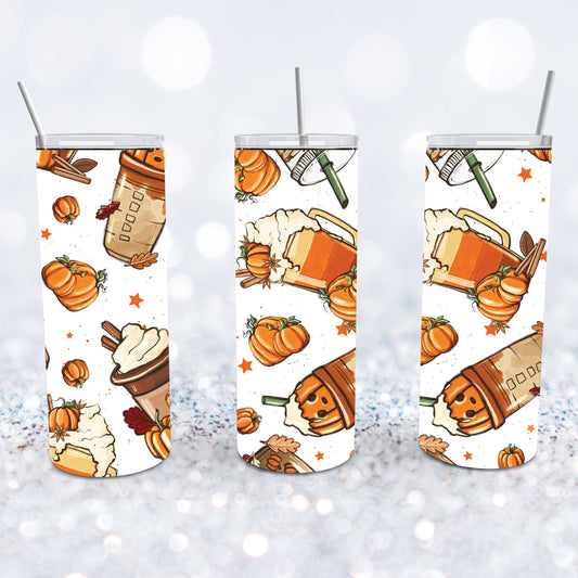 Fall Pumpkin Spice Coffee Tumbler - White