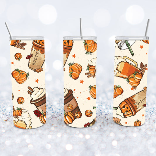 Fall Pumpkin Spice Coffee Tumbler - Cream