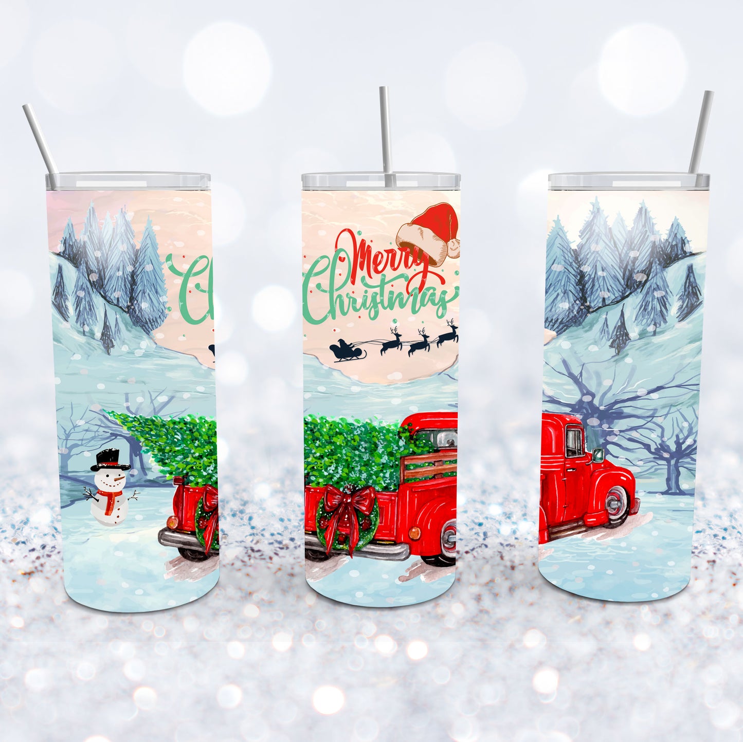 Merry Christmas Red Truck Tumbler