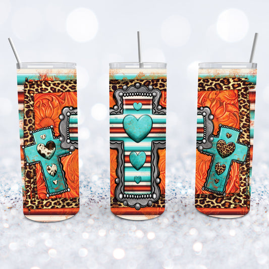 Southwestern Turquoise Cross Tumbler