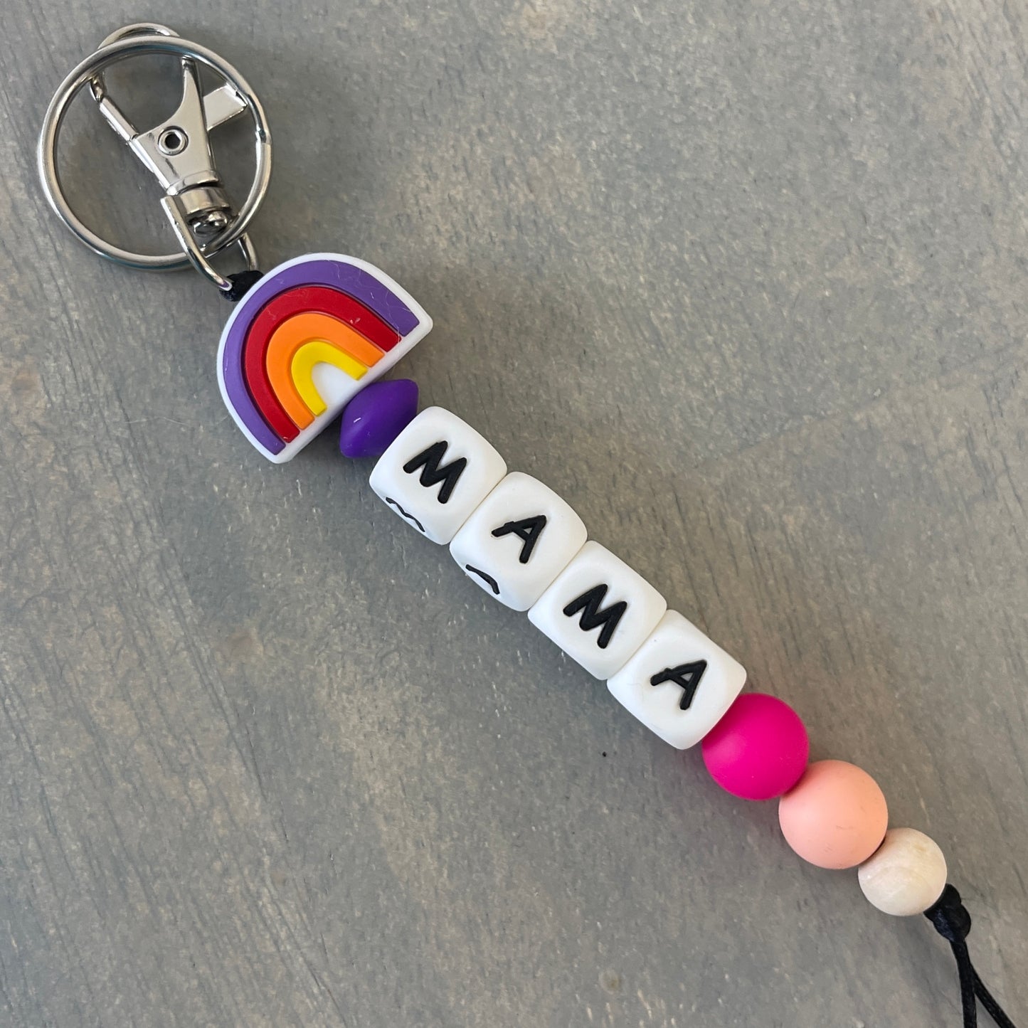 Mama Rainbow Silicone Beaded Keychain