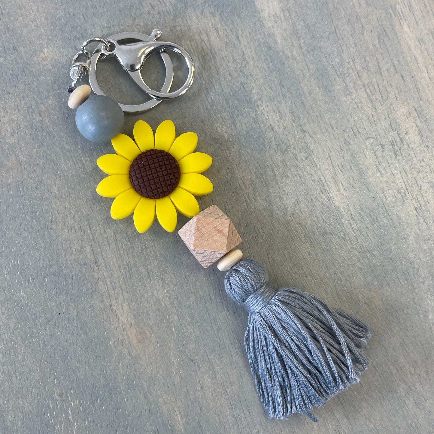 Silicone Sunflower Beaded Tassel Keychain