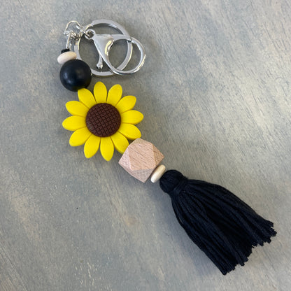 Silicone Sunflower Beaded Tassel Keychain